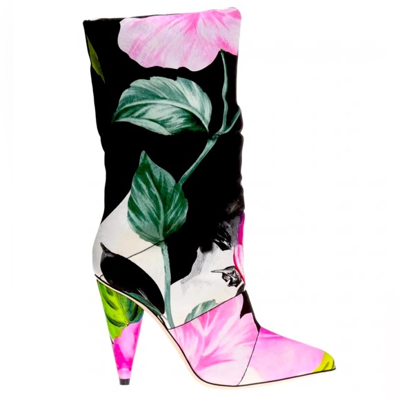 JIMMY CHOO X Off-White Sara 100 floral brocade padded boots Size: 37.5 (New) - Picture 1 of 10